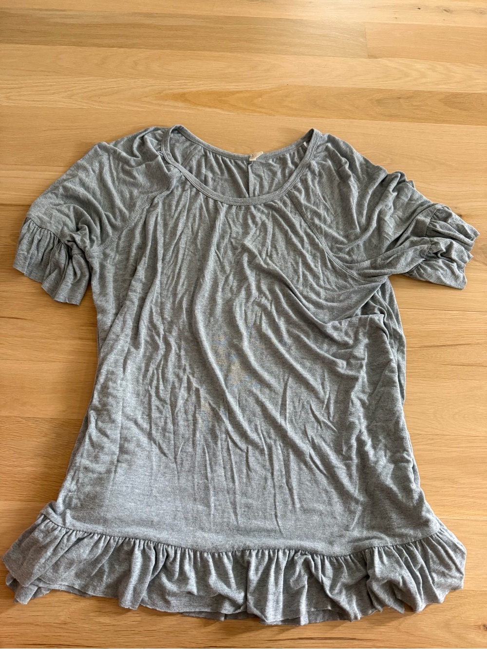Pinkblush Gray Ruffle-Hem Short Sleeve Tunic